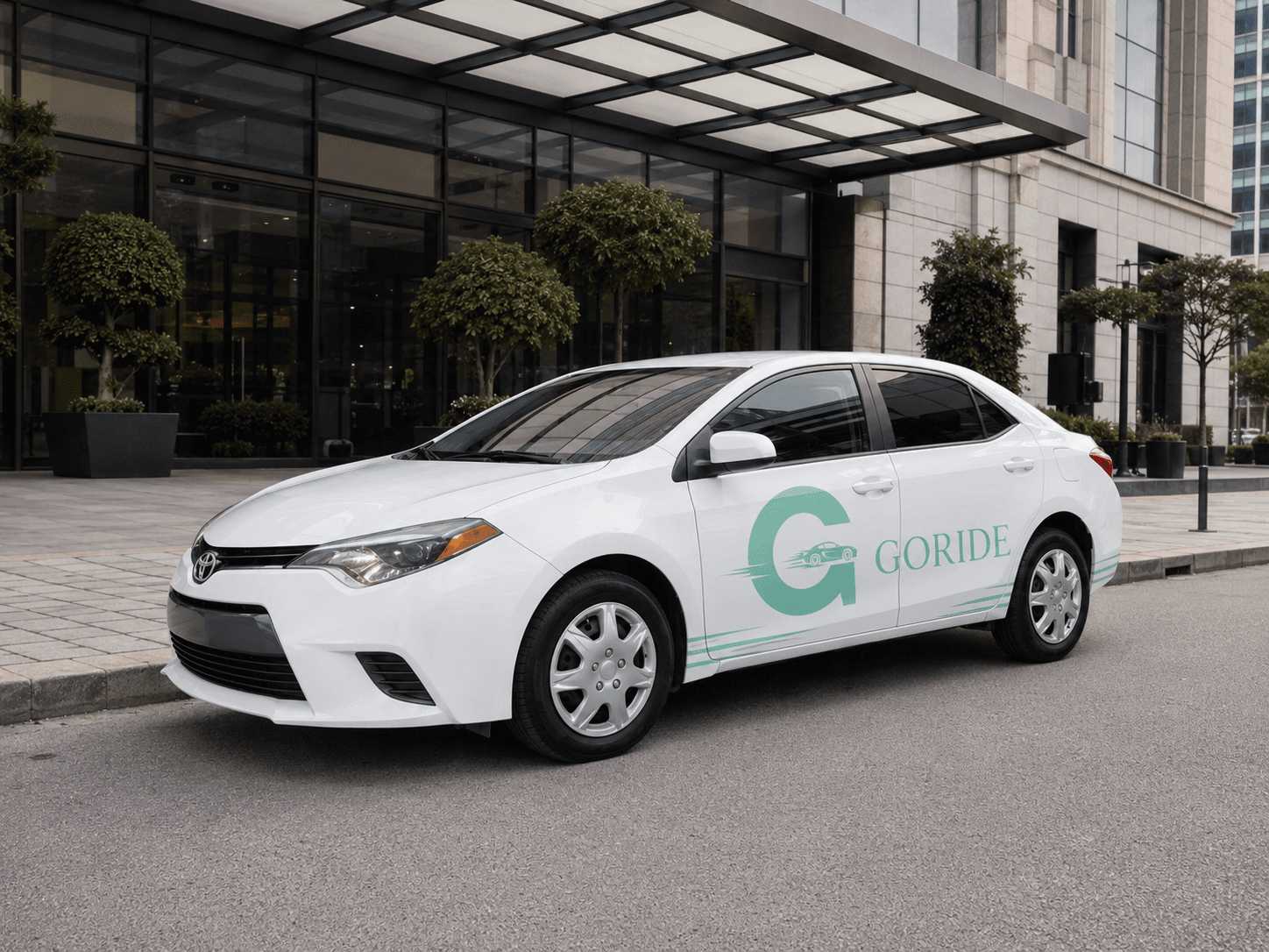 GoRide branded sedan for planned transportation